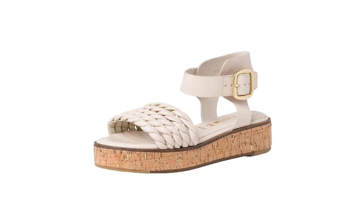 Beige Sandale mit Kork-Pleateausohle 