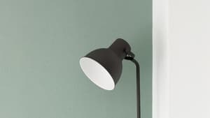 Wandfarbe salbeigrün mit Lampe