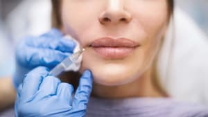 Frau lässt sich Lippen aufspritzen