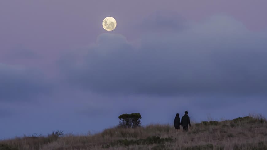 Vollmond am 21. Juli: Pärchen läuft unterm Nachthimmel