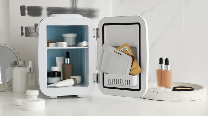 Ein Kühlschrank im Miniformat für Kosmetikprodukte