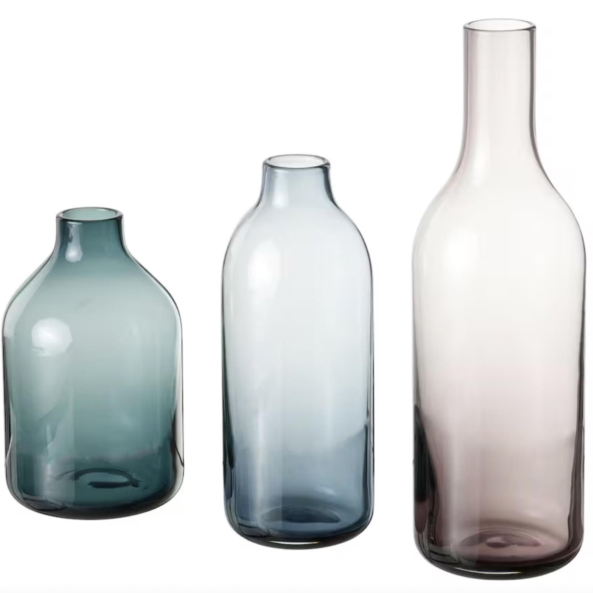 NIMTRÄD Vase 3er-Set, lila hell graublau/schwarzblau Large