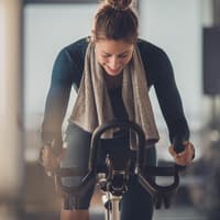 Frau fährt auf einem Indoor-Fahrrad.