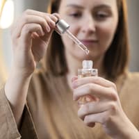 Frau hält Haut-Serum