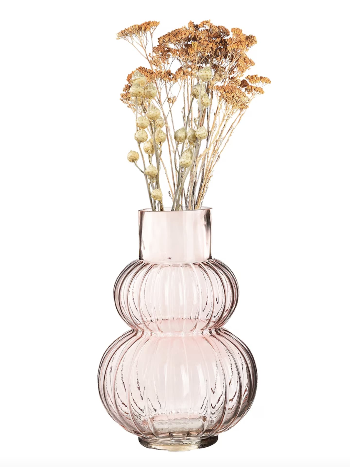 Schöne Vase von Depot in einem leichten Rosaton und mit Trockenblumen. 