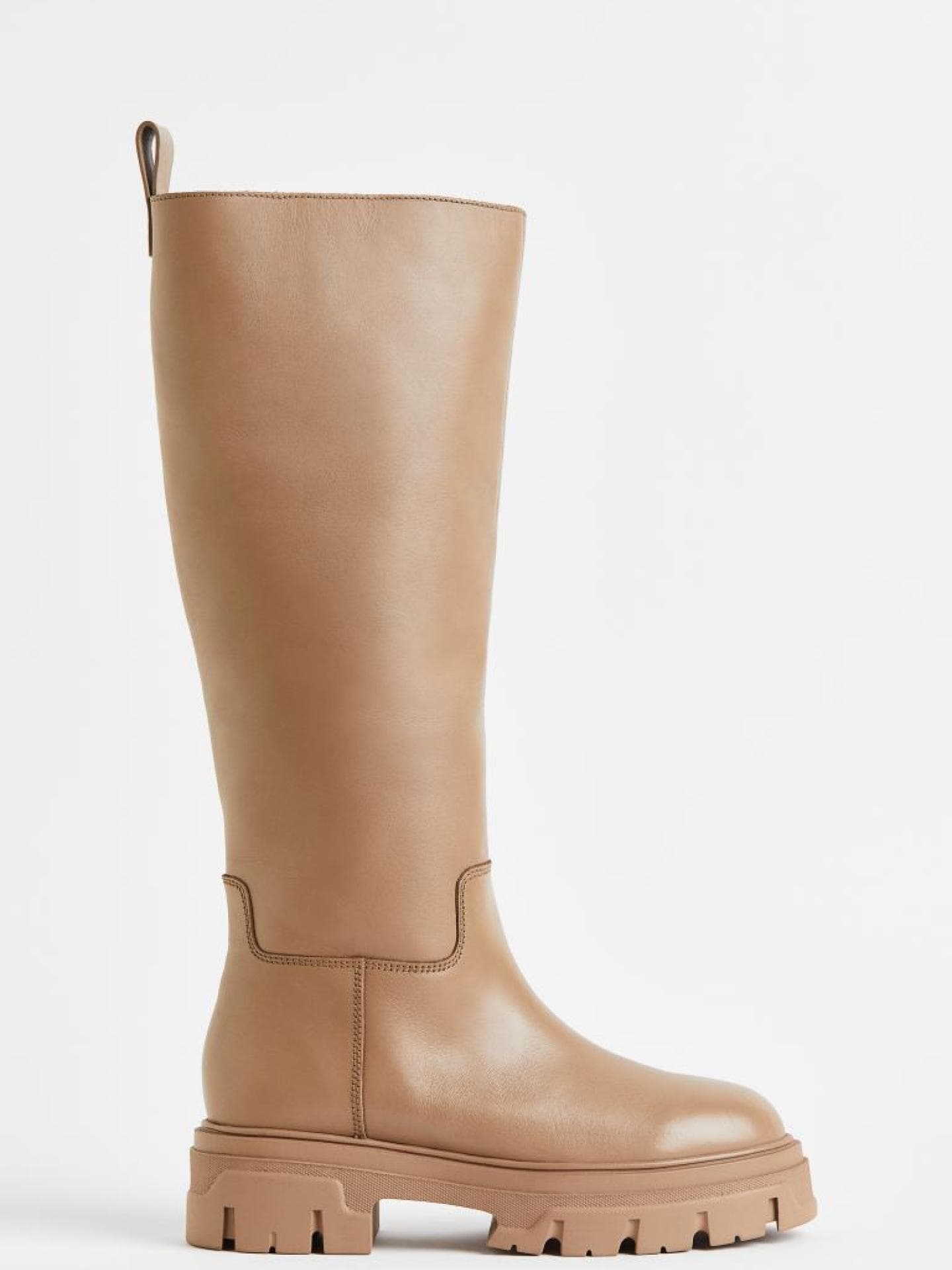 Kniehohe Stiefel aus Leder H&M in Hellbraun klobig chunky