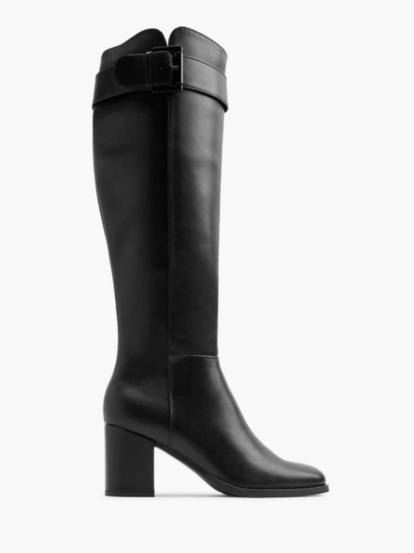 Schwarze Stiefel mit Blockabsatz kniehoch Deichmann