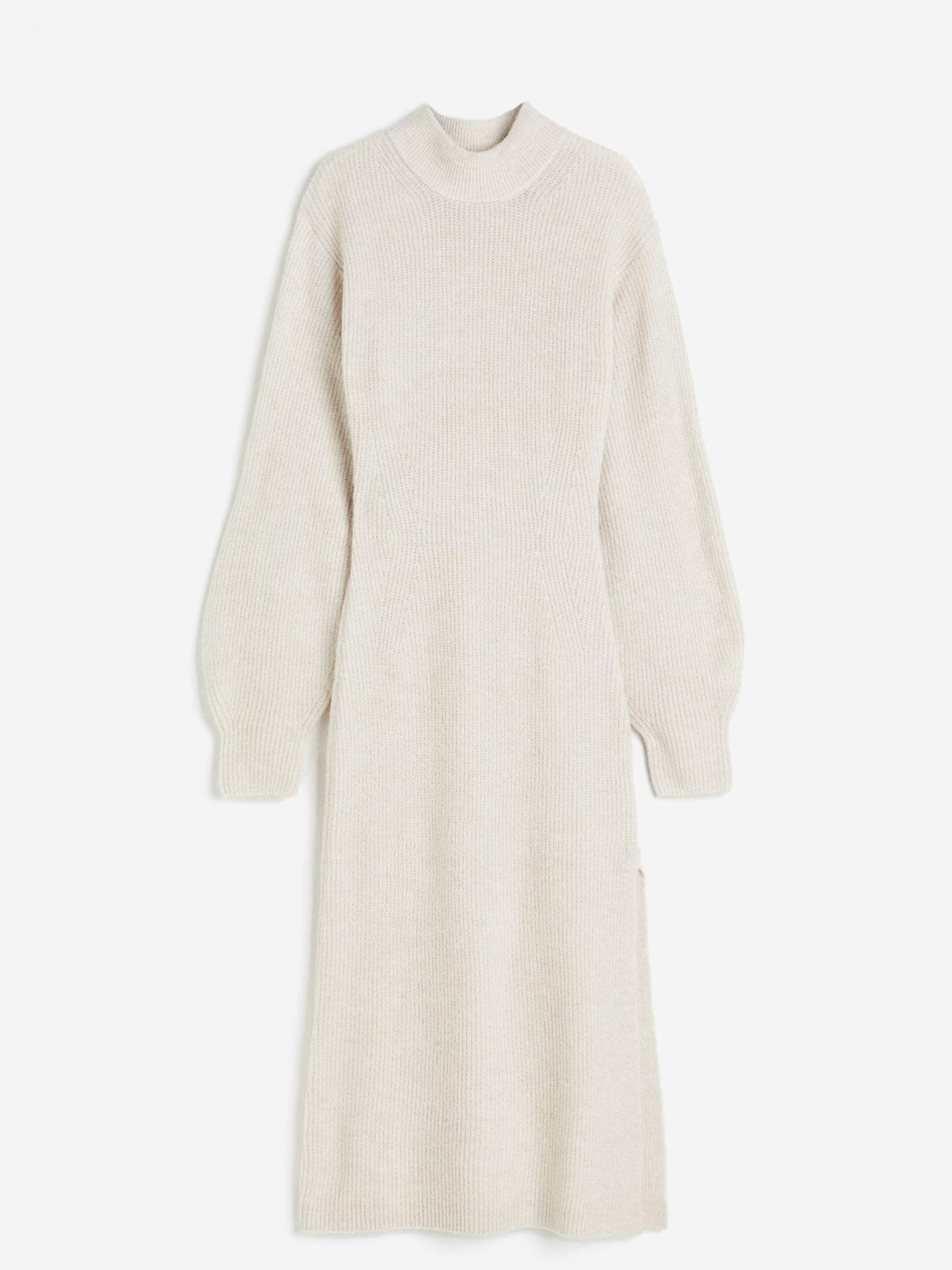 Strickkleid mit Ballonärmeln in Greige von H&M