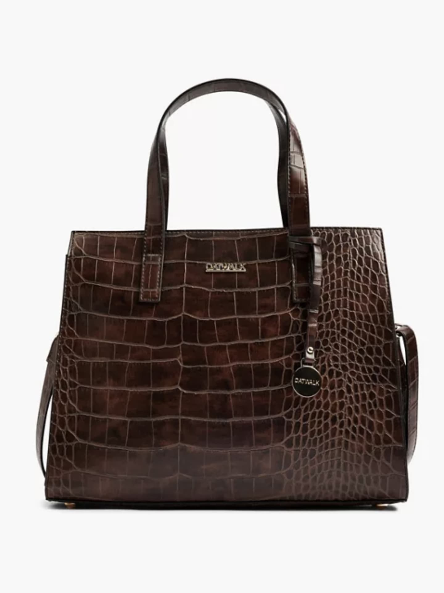braune Tasche mit Krokodil-Optik von Deichmann Shopper