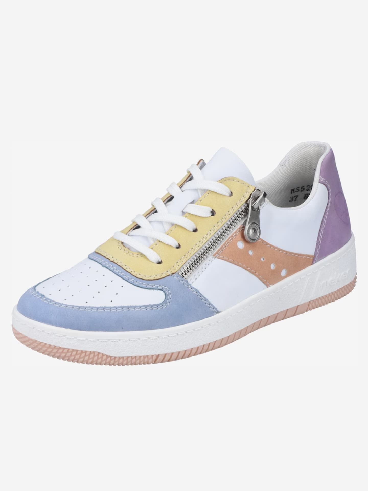 Sneaker mit bunten Details und der Grundfarbe weiß von Rieker mit Reißverschluss