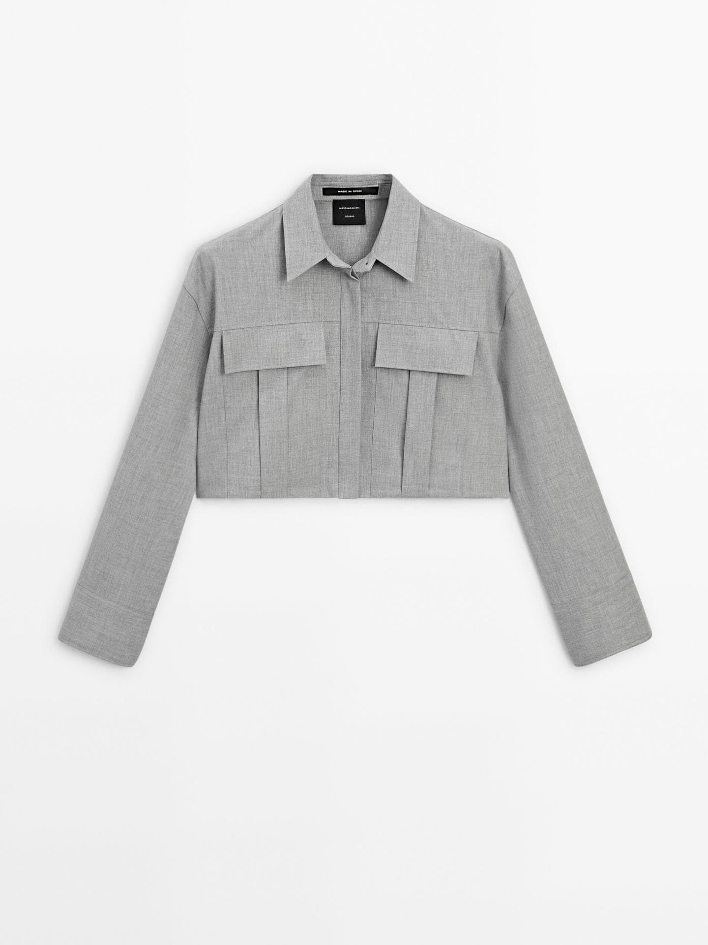 Cropped Hemd in Grau von Massimo Dutti