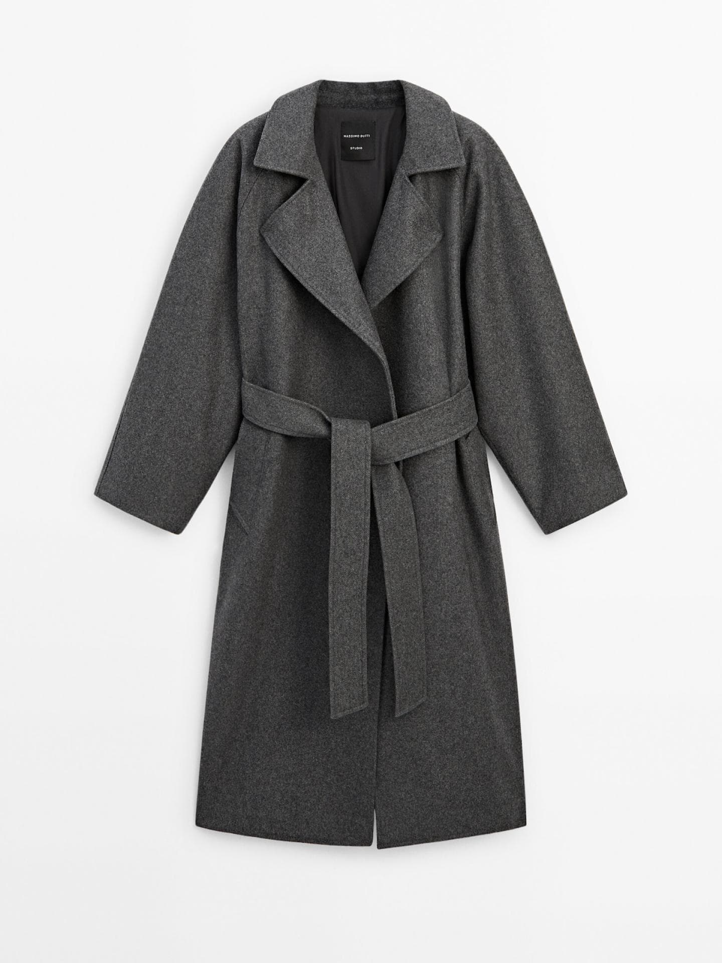 Oversized Mantel in Dunkelgrau von Massimo Dutti