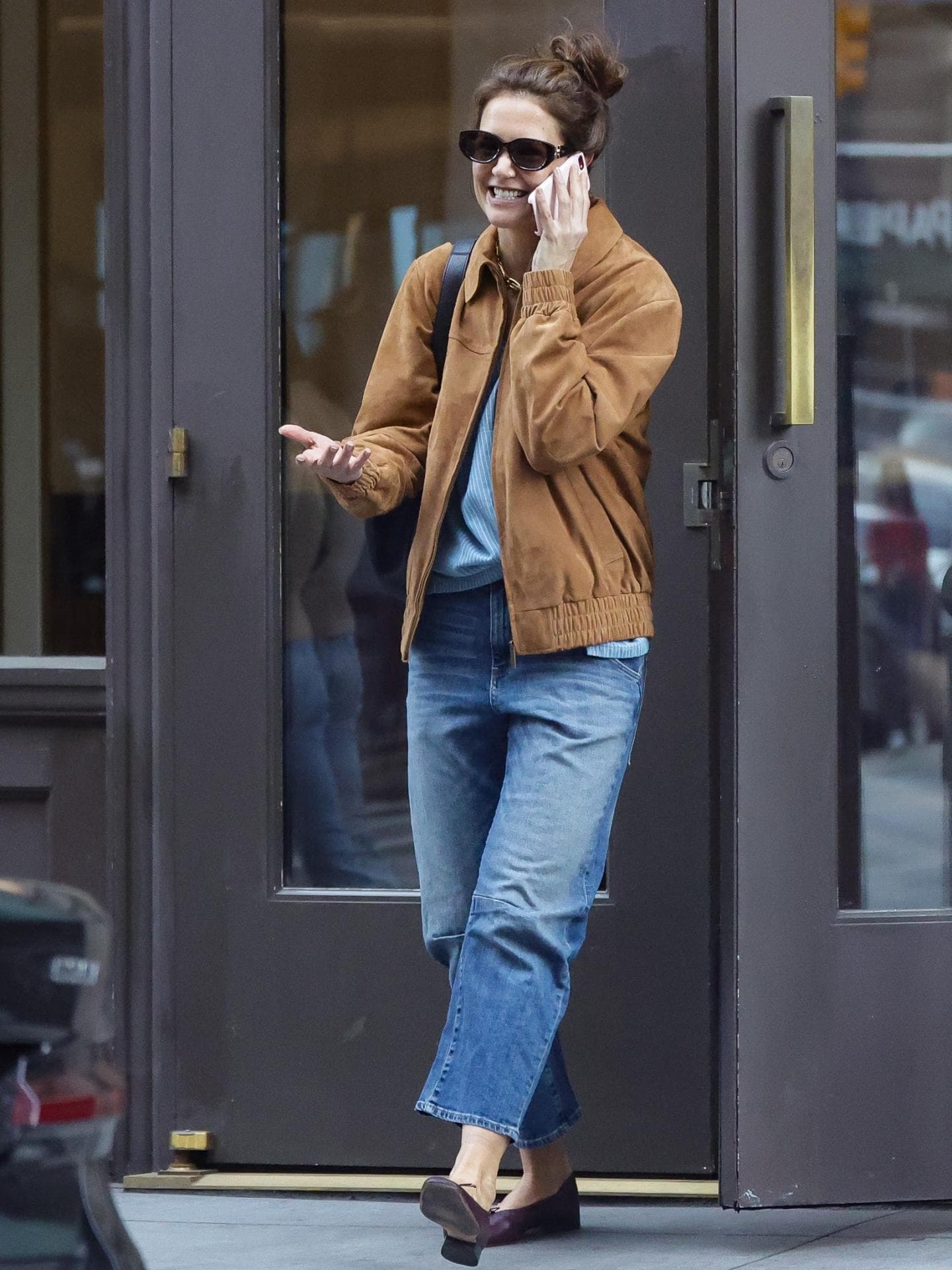 Katie Holmes in Mango Lederjacke