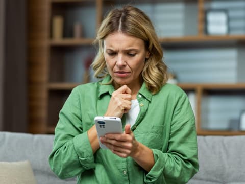 Er will keine Beziehung, aber meldet sich immer? Was dahinterstecken kann, liest du hier. Frau schaut verwundert auf ihr Smartphone