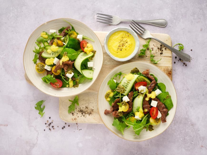 Rezept Salat Bunter Salat mit Rinderfilet und Mangodressing