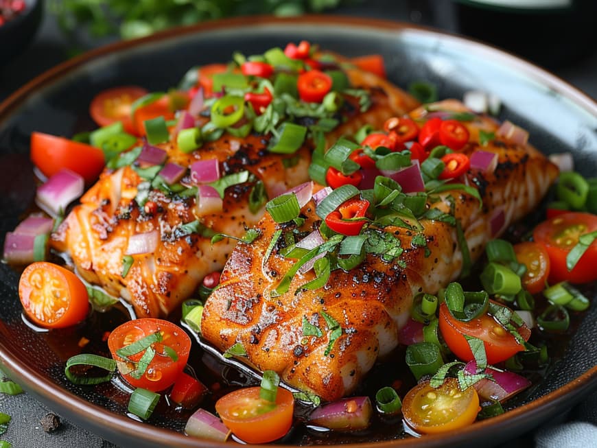 Gegrillter Lachs mit Lauchzwiebeln und Chili