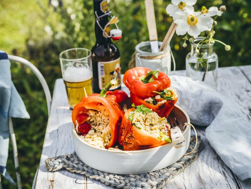 Gefüllte Paprikaschoten mit Gorgonzola vom Grill