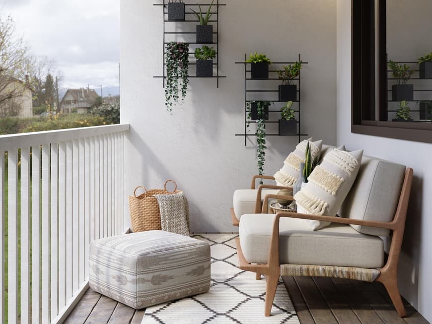 Stilvolle Sitzmöbel auf dem Balkon