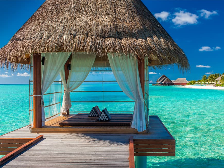 Eine Hütte im Meer auf Bora Bora. Eine Hütte im Meer auf Bora Bora.