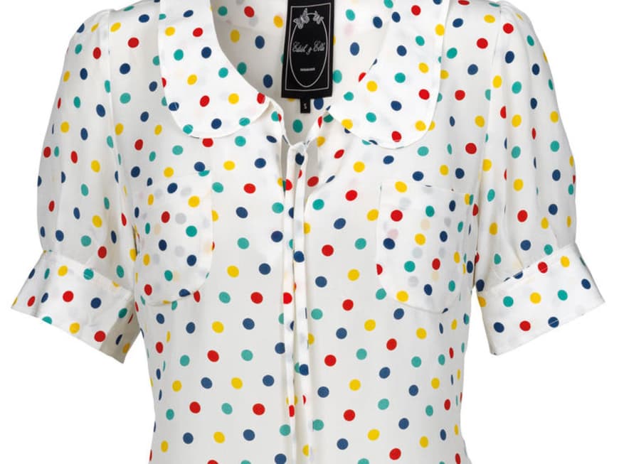 Weiße Bluse mit farbigen Punkten von Edith und Ella